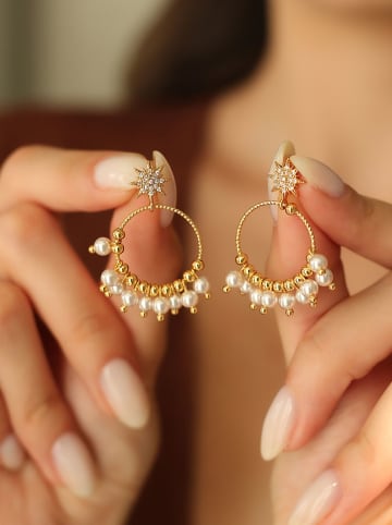 Pierres de Jade Vergulde oorstekers met parels en edelstenen