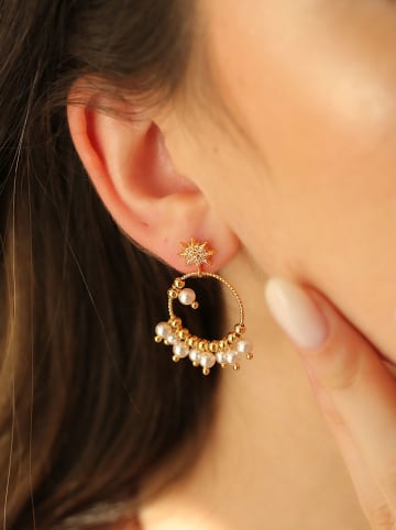 Pierres de Jade Vergulde oorstekers met parels en edelstenen