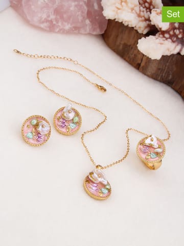 Pierres de Jade 3-delige sieradenset: ketting, oorstekers en ring