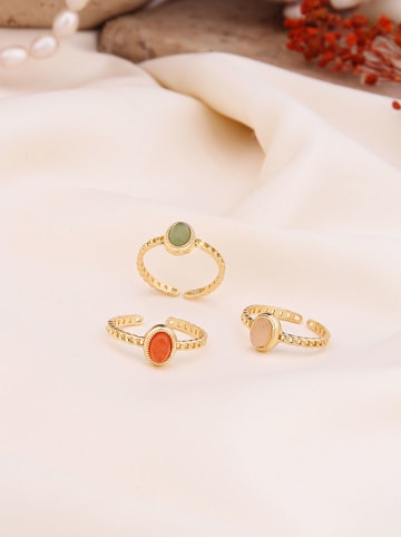 Pierres de Jade 3-delige set: vergulde ringe met edelstenen