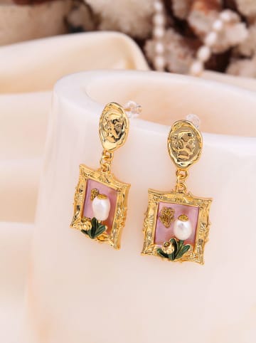 Pierres de Jade Vergulde oorstekers met parels