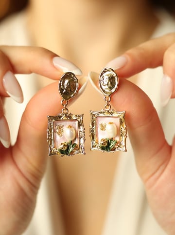 Pierres de Jade Vergold. Ohrstecker mit Perlen