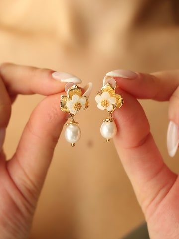 Pierres de Jade Vergulde oorstekers met parels