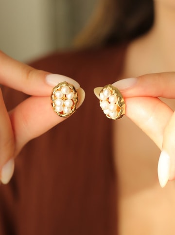 Pierres de Jade Vergulde oorstekers met parels