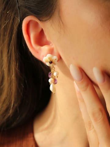 Pierres de Jade Vergulde oorstekers met parels en edelstenen