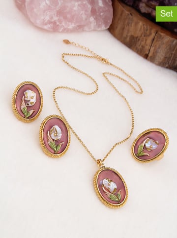 Pierres de Jade 3tlg. Schmuckset: Halskette, Ohrstecker und Ring