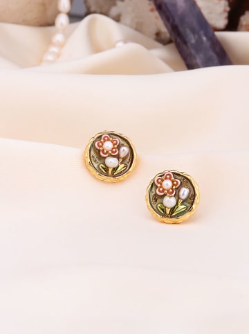 Pierres de Jade Pozłacane kolczyki-wkrętki z perłami