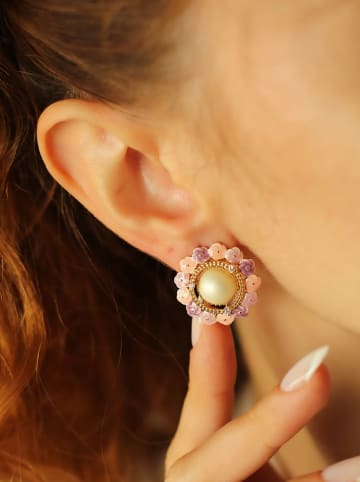 Pierres de Jade Pozłacane kolczyki-wkrętki z perłami i cyrkoniami