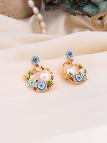 Pierres de Jade Vergulde oorstekers met parels en edelstenen