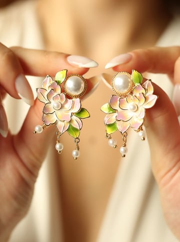 Pierres de Jade Vergulde oorstekers met parels