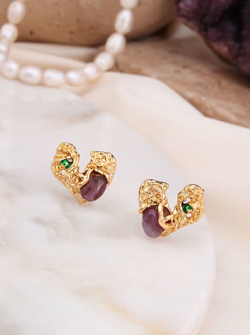 Pierres de Jade Pozłacane kolczyki-wkrętki z ametystami