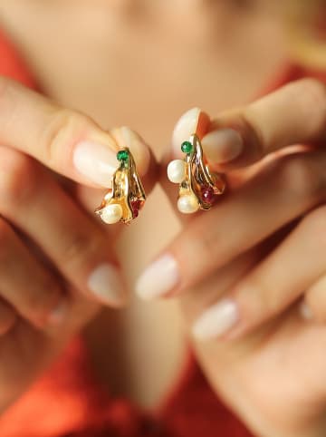 Pierres de Jade Vergulde oorstekers met parels en kristallen