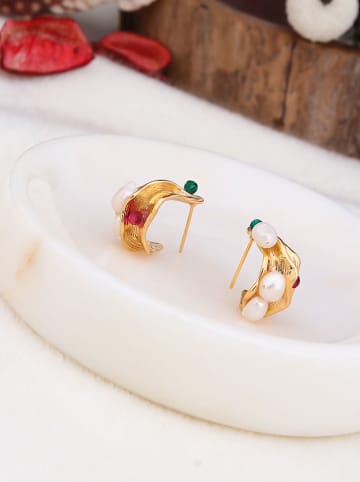 Pierres de Jade Vergold. Ohrstecker mit Perlen und Kristallen