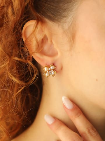 Pierres de Jade Vergulde oorstekers met parels en edelstenen