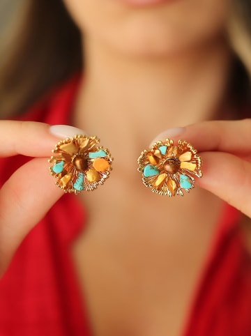 Pierres de Jade Vergold. Ohrstecker mit Perlen und Edelsteinen