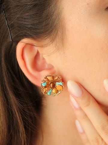 Pierres de Jade Vergulde oorstekers met parels en edelstenen