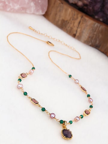 Pierres de Jade Vergulde ketting met sierelementen - (L)50 cm