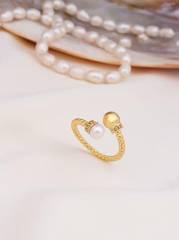 Pierres de Jade Vergulde ring met parels en edelstenen