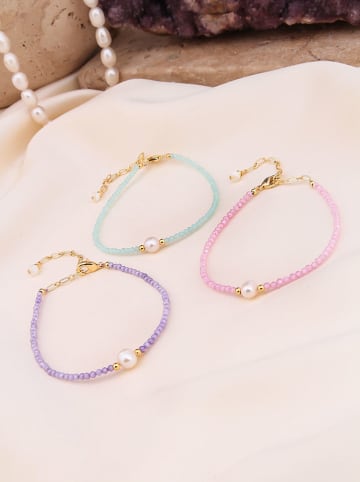 Pierres de Jade 3-delige set: vergulde armband met parels en kristallen