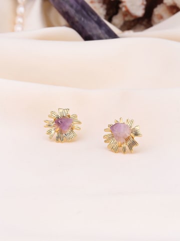 Pierres de Jade Pozłacane kolczyki-wkrętki z ametystami