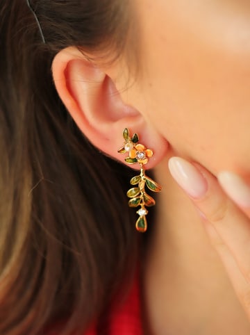 Pierres de Jade Pozłacane kolczyki-wkrętki z perłami i cyrkoniami