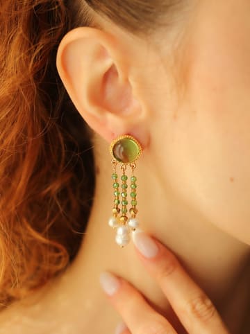 Pierres de Jade Vergulde oorstekers met parels en edelstenen
