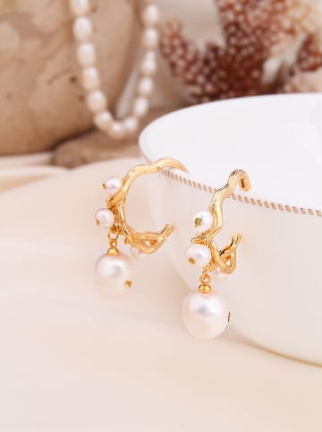 Pierres de Jade Vergulde creolen met parels