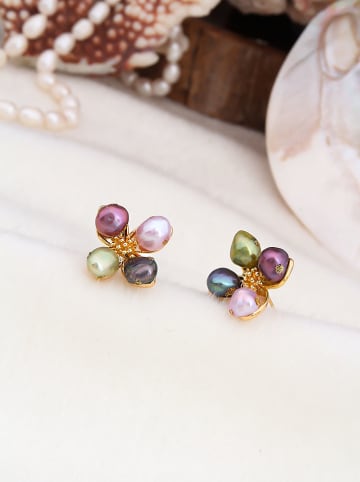 Pierres de Jade Vergulde oorstekers met parels