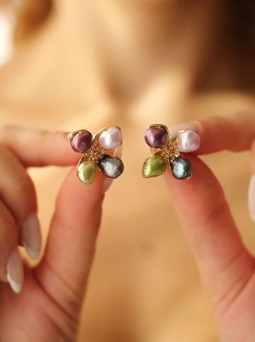 Pierres de Jade Vergold. Ohrstecker mit Perlen