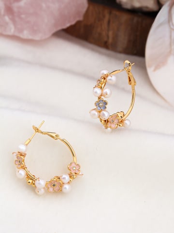 Pierres de Jade Vergulde creolen met parels en edelstenen