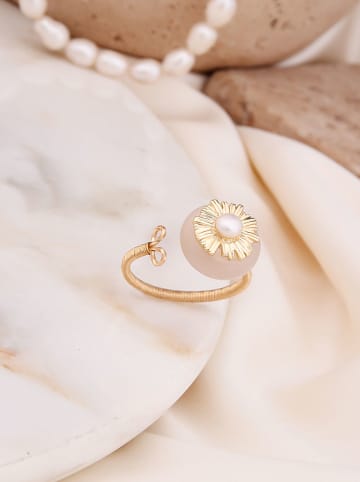 Pierres de Jade Vergulde ring met parels