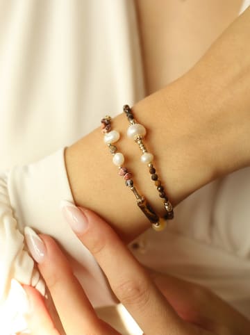 Pierres de Jade 2-delige set: vergulde armbanden met parels en edelstenen