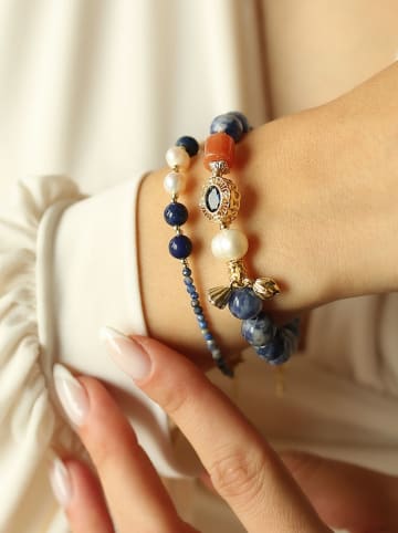 Pierres de Jade 2er-Set: Vergold. Armketten mit Perlen und Edelsteinen