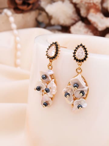 Pierres de Jade Vergulde oorstekers met parelmoer en edelstenen