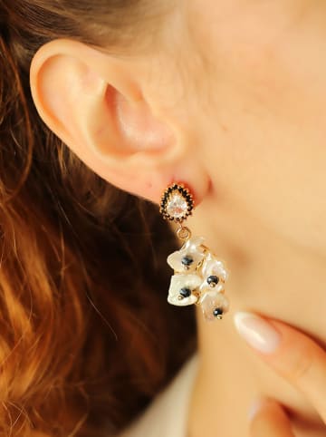 Pierres de Jade Vergulde oorstekers met parelmoer en edelstenen