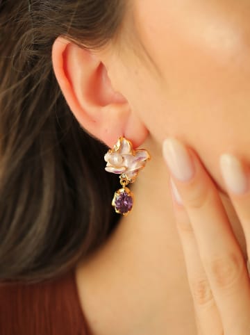 Pierres de Jade Vergulde oorstekers met parels en edelstenen