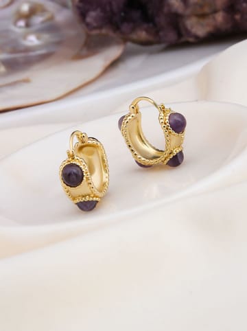 Pierres de Jade Pozłacane kolczyki-kreole z ametystami