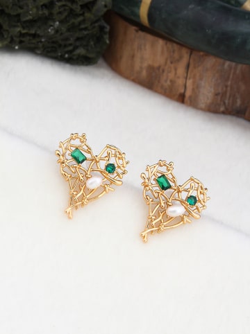 Pierres de Jade Vergold. Ohrstecker mit Perlen und Edelsteinen