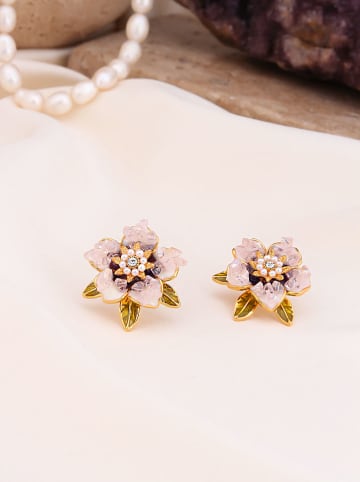 Pierres de Jade Pozłacane kolczyki-wkrętki z perłami i kamieniami szlachetnymi