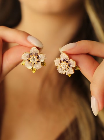 Pierres de Jade Vergulde oorstekers met parels en edelstenen