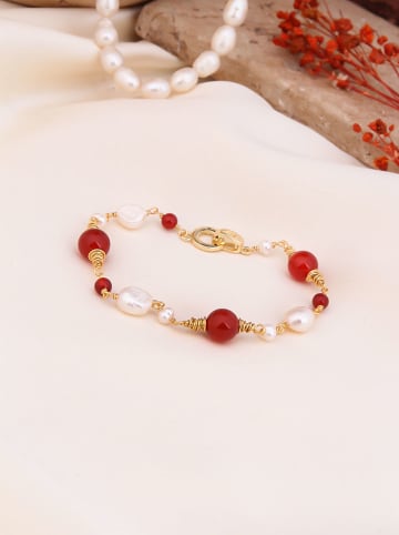 Pierres de Jade Vergulde armband met parels en edelstenen