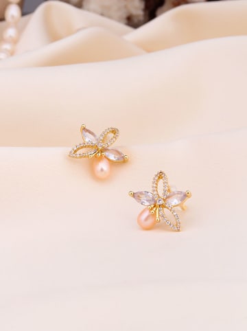 Pierres de Jade Vergold. Ohrstecker mit Perlen und Edelsteinen