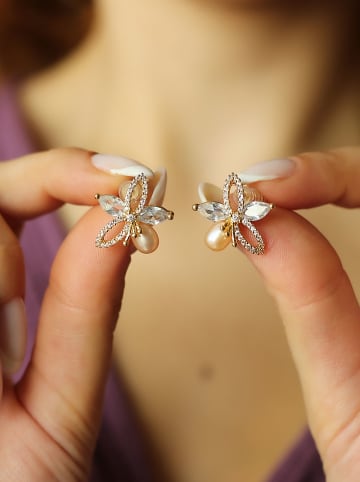 Pierres de Jade Vergold. Ohrstecker mit Perlen und Edelsteinen