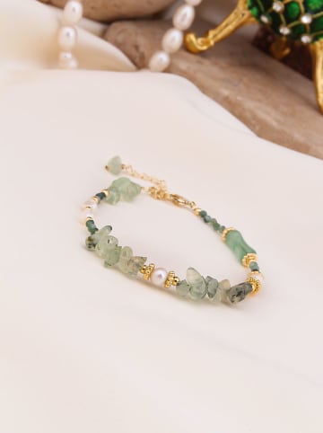 Pierres de Jade Vergulde armband met edelstenen en parels