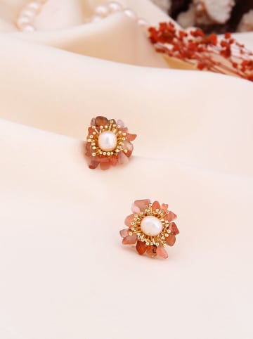 Pierres de Jade Vergold. Ohrstecker mit Perlen und Edelsteinen