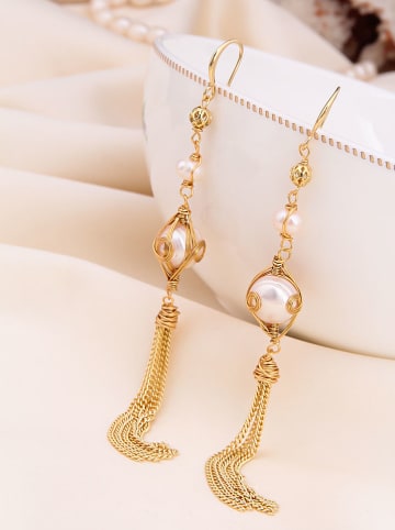 Pierres de Jade Vergulde oorhangers met parels