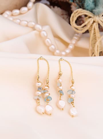 Pierres de Jade Vergold. Ohrstecker mit Perlen und Edelsteinen