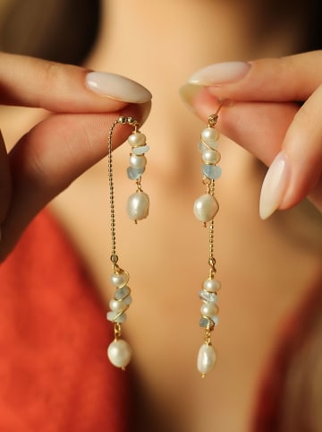 Pierres de Jade Vergulde oorstekers met parels en edelstenen