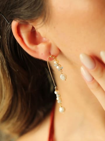 Pierres de Jade Vergulde oorstekers met parels en edelstenen