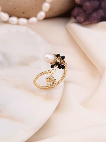 Pierres de Jade Vergulde ring met parels en edelstenen